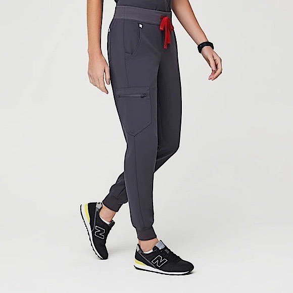 Figs Set Zamora Jogger Pants & Catarina Top Scrubs Charcoal Gray Red Size XXS - Picture 3 of 12